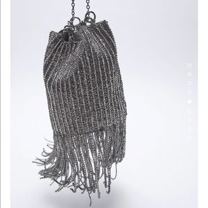 Zara beaded fringed mini bucket bag bloggers fav